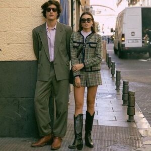 Sandro wool Stylish Plaid Blazer and Skirt Set